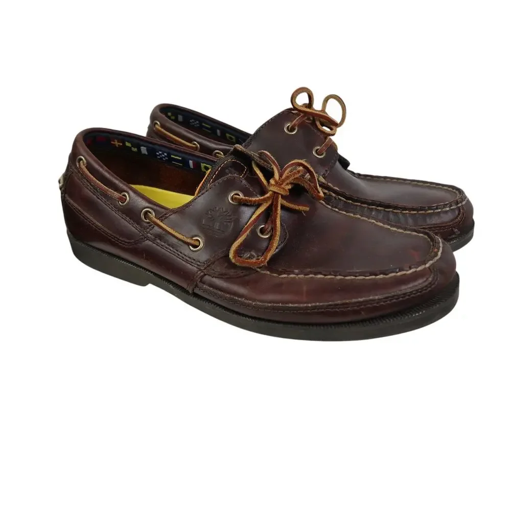 Timberland Men's Classic 2-Eye Boat Shoes Brown Leather Size 9